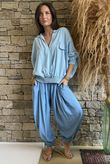 Basso Button Drape Batwing Shirt Baby Blue